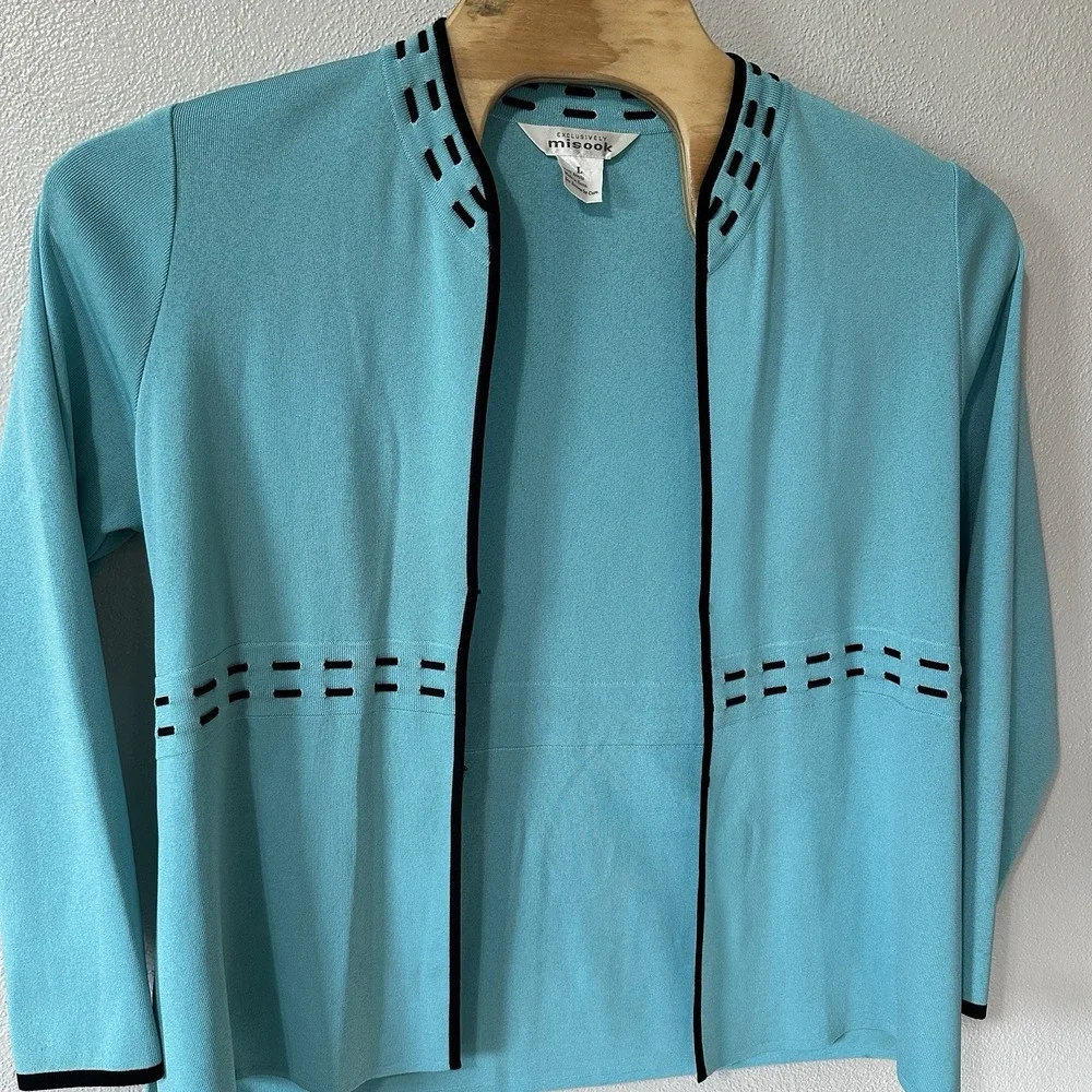 EXCLUSIVELY MISOOK Turquoise Open Front Cardigan Sweater Acrylic Knit Size Large